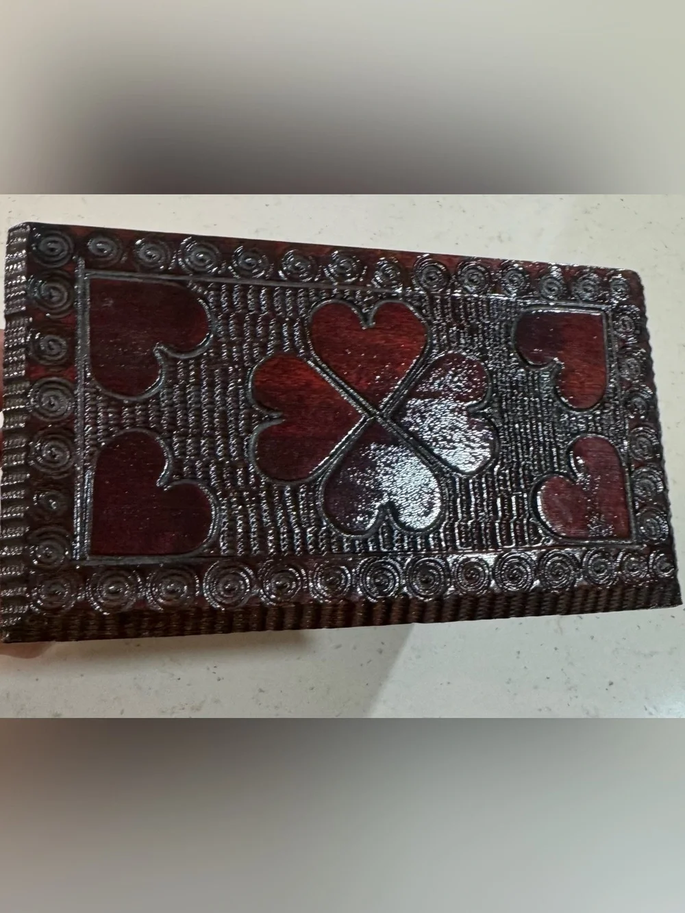 Miniature Wooden 3 Drawer Jewelry Box Heart Design